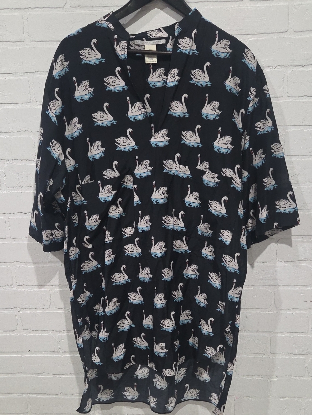 Stella McCartney Black Swan-Print, Silk/Cotton Tunic